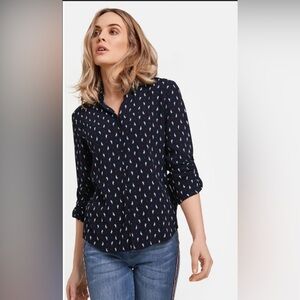 TAIFUN Navy Button-Up Shirt with Seahorse Print
